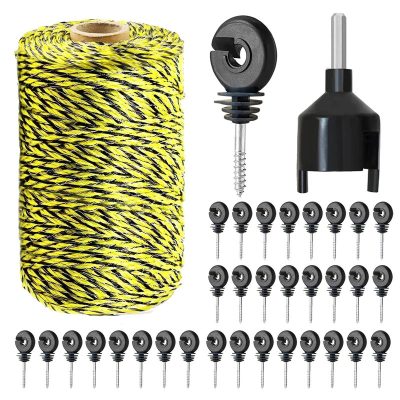 Kiouposy 330 Feet Electric Fence Polywire & 30 Pcs Electric Fence Insulator, 1/8" Diameter Portable Electric Fencing Poly Wire Rope Line 6 Steel Strands for Reliable Conductivity & Rust Resistance - Image 1
